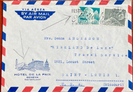 SWITZERLAND 1956, ADVERTISING COVER, USED TO USA, HOTEL DE LA PAIX , MACHINE SLOGAN, MOZART FESTIVAL GENEVA CITY, MUSIC - Andere & Zonder Classificatie