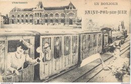 (XX) Carte Montage Gare Train Locomotive Voyageuse Voyageur. Un Bonjour De SAINT-POL-SUR-MER 59 - Saint Pol Sur Mer