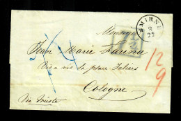 Levante: 1857: Smirne Mit Taxierungsvermerken Nach Köln, Tarif Ab 16.10.1851 - Eastern Austria
