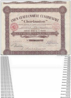 ACTION ET TITRE DE 100 Fr  CHARBUNION Siège à Paris N° 083228 Avec 23 Coupons 1927 Union Charbonnière Continentale - Mines