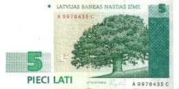 LATVIA  5 LATI GREEN TREE FRONT & ABSTRACT DESING BACK DATED 1992 VF+/VF+ P.43a READ DESCRIPTION !! - Lettonia