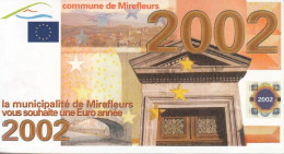 DEUX SPÉCIMENS VRAIE FAUSSE MONNAIE 2002 NEUF LA MUNICIPALITÉ DE MIREFLEURS 63 PUY DE DÔME VOUS SOUHAITE UNE EURO ANNÉE - Fiktive & Specimen