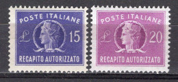 Y6198 - ITALIA RECAPITO Ss N°10/11 - ITALIE EXPRES Yv N°36/37 ** - Poste Exprèsse/pneumatique