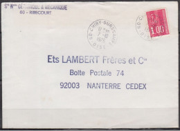 2 Lettres  Pub De 60 RIBECOURT 1976 Et 1977 Pour 92 NANTERRE Avec Mne De BEQUET 1.00F Postées à 60 CHIRY-OURSCAMPS - 1971-1976 Marianne De Béquet
