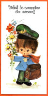 Carte Illustrateur Anniversaire Voici Le Courrier Du Coeur Enfant Facteur Fleurs Carte Vierge TBE - Anniversaire