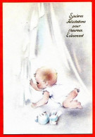 Carte Naissance Sincères Félicitations Pour Heureux Evenement  Bébé  Au Lit Carte Vierge TBE - Naissance
