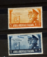 ITALIA COLONIE, AFRICA ORIENTALE ITALIANA, POSTA AEREA FRATELLANZA ARMI 2 VALORI MNH** - Africa Orientale Italiana