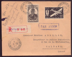 Madagascar, Enveloppe Recommandée Du 3 Décembre 1945 De Tananarive Pour Orléans ( Côte 21€ ) - Autres & Non Classés