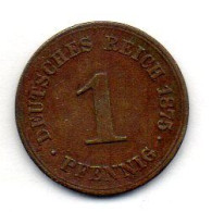 GERMANY - EMPIRE, 1 Pfennig, Copper, Year 1875-G, KM # 1 - 1 Pfennig
