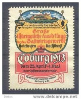 Werbemarke Cinderella Poster Stamp Gr. Thüringische Ausstellung F. D. Gastgewerbe 1913 Coburg #158 - Erinnophilie