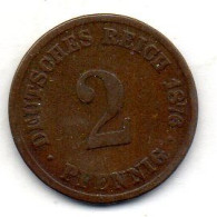 GERMANY - EMPIRE, 2 Pfennig, Copper, Year 1876-B, KM # 2 - 2 Pfennig