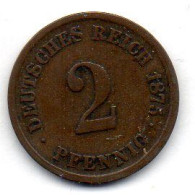 GERMANY - EMPIRE, 2 Pfennig, Copper, Year 1875-E, KM # 2 - 2 Pfennig