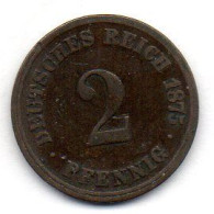 GERMANY - EMPIRE, 2 Pfennig, Copper, Year 1875-J, KM # 2 - 2 Pfennig