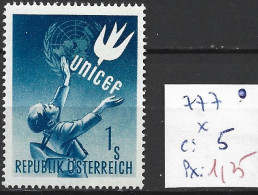 AUTRICHE 777 * Côte 5 € - UNICEF