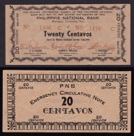 FILIPPINE 20 CENTAVOS 1942 EMERGENCY BANKNOTE PS574 FDS - Philippines