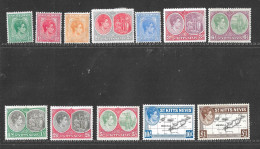 ST KITTS-NEVIS 1938 - 1950 SET OF 12 STAMPS SG 68a/72f MOUNTED MINT Cat £100 - San Cristóbal Y Nieves - Anguilla (...-1980)