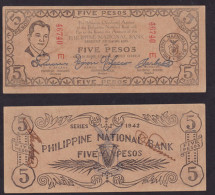 FILIPPINE 5 PESOS 1942 EMERGENCY BANKNOTE PS578A QFDS - Philippines