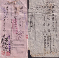 China 1946 China Farmers Bank Draft Stubs And Release Notes Set Of 2, Suiyuan Theater Command - Lettres De Change
