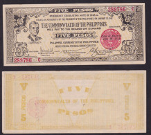 FILIPPINE 5 PESOS 1942 EMERGENCY BANKNOTE PS648B QFDS - Philippines