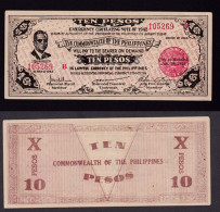 FILIPPINE 10 PESOS 1942 EMERGENCY BANKNOTE PS649 QBB - Philippines