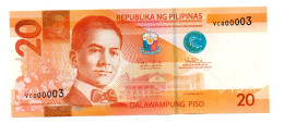 Philippines Banknotes -  20  Piso -  2014 - Royal Low Serial Number ( 000003 ) - UNC - Philippines