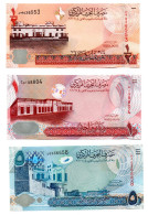 Bahrain Banknotes - Set Of 3 Banknotes - Half Dinar / 1 Dinar / 5 Dinars - 2006 - First Print - UNC - Bahrain