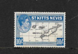 ST KITTS-NEVIS 1948 10s MAP SG 77e MOUNTED MINT Cat £18 - St.Christopher, Nevis En Anguilla (...-1980)