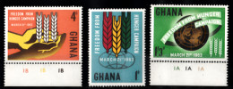 Ghana - 1963 - Campagne Mondiale Contre La Faim - 3 Tp Y&T N° 124/26 MNH ** - Neufs - New - Nuovo - Ghana (1957-...)