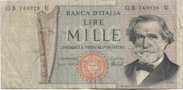 1000 Lire 1969   (recto) Giuseppe Verdi, Compositeur Romantique Italien,(verso) Théâtre Alla Scala De Milan - Autres & Non Classés