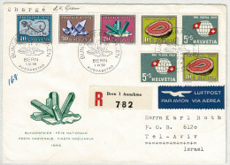 Schweiz Pro Patria 1959, Brief Einschreiben Ausgabetag Bern - Tel-Aviv (Israel), Mineralien/Minerals, Fossilien/Fossils - Brieven En Documenten