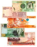 Saudi - Bahrain - Philippines - India - Jordon Lot Of 5 Banknotes All Same Low Serial Number ( 000076 ) - UNC - Verzamelingen & Kavels