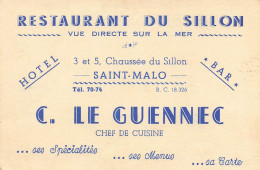 St Malo * Restaurant Du Sillon C. LE GUENNEC 3 & 5 Chaussée Du Sillon * Carte De Visite Ancienne - Saint Malo