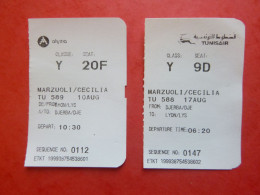 Lot De 2 Carte D'accès à Bord - Avec Ticket Bagages - Tunisair - Alyzia - Djerba / Lyon - Boarding Pass - Instapkaart - Boarding Passes