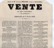 VP22.551 - ANNECY 1876 - Affiche - Me MERARD, Avoué à SAINT - JULIEN - Vente Immeubles Situés à COLLONGES SOUS SALERE - Plakate