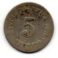 GERMANY - EMPIRE, 5 Pfennig, Copper-Nickel, Year 1875-G, KM # 3 - 5 Pfennig