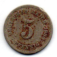 GERMANY - EMPIRE, 5 Pfennig, Copper-Nickel, Year 1888-J, KM # 3 - 5 Pfennig