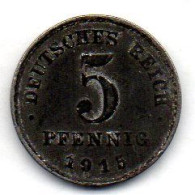 GERMANY - EMPIRE, 5 Pfennig, Iron, Year 1915-A, KM # 19 - 5 Pfennig
