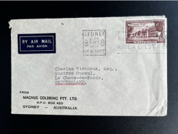 AUSTRALIA 1951 AIR MAIL LETTER SYDNEY TO LA CHAUX DE FONDS 19-10-1951 AUSTRALIE - Storia Postale