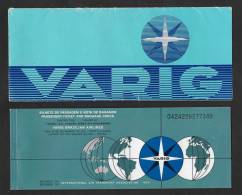 Varig Brasil Brèsil Billet D' Avion 1986 Avec Couverture Plane Ticket Brazil Airlines With Cover Petrobras Pub - Mundo