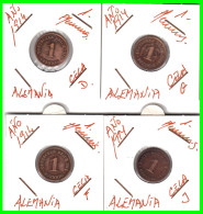 ALEMANIA – GERMANY - IMPERIO 4 MONEDAS DE SERIE COBRE DIAMETRO 17.5 Mm. DEL AÑO 1914 – KM-10   WILHELM II - 1 Pfennig