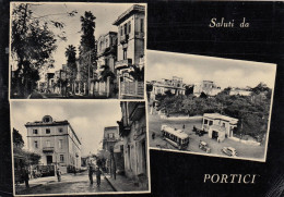 PORTICI-NAPOLI-SALUTI DA..-MULTIVEDUTE- CARTOLINA VERA FOTOGRAFIA-  VIAGGIATA IL 26-9-1956 - Portici