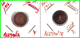 ALEMANIA – GERMANY - IMPERIO 2 MONEDAS DE SERIE COBRE DIAMETRO 17.5 Mm. DEL AÑO 1916 – KM-10   WILHELM II - 1 Pfennig