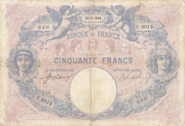 BILLET 50 F Bleu Et Rose Du 25-4-1918 FAY 14.31 Alph. V.8014 - 50 F 1889-1927 ''Bleu Et Rose''