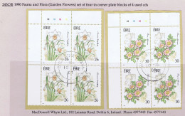 Ireland Flowers 1990 Fauna And Flora Set Of Four In Corner Plate Blocks Fine Used Cds - Gebruikt