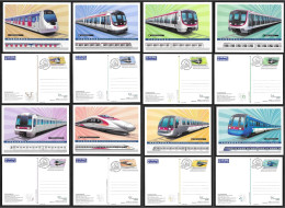 Hong Kong,China 2023 Develop Of Railway Services Train,Railway,8V Postcard Set,Stamp Postmarked With First Day (**) RARE - Lettres & Documents