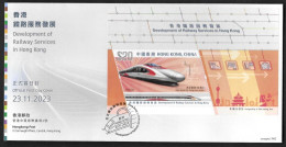 Hong Kong, China 2023 Develop Of Railway Services,Train,Odd Shaped,Unusual, $20 S/S MS FDC (**) - Cartas & Documentos