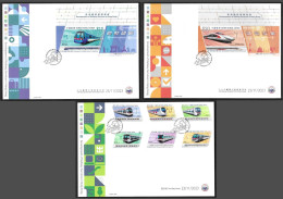 Hong Kong, China 2023 Develop Of Railway Services,Train,Odd Shaped,Unusual, RARE, Set Of 3 Big FDC (**) - Cartas & Documentos