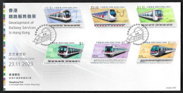 Hong Kong, China 2023 Develop Of Railway Services,Train,Odd Shaped,Unusual, Set 6 Stamps FDC (**) - Cartas & Documentos