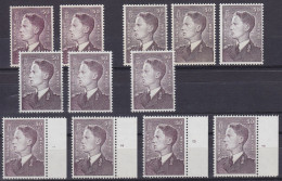Belgique - Roi Baudouin 50f ** N°879x2 (brun-lilas Papier Terne) + N°879Ax3 (brun-gris Papier Terne) + 897AP3x3 (brun-gr - 1953-1972 Lunettes