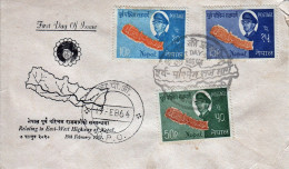 Nepal East-West Highway Series 3-Stamp FDC 1964 - Altri (Terra)